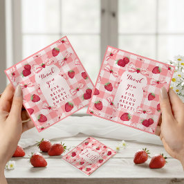 Bessie Eerste Verjaardag Rode Gingham Aardbei Stri Servet