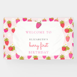 Bessie eerste verjaardag welkom aardbei schattig spandoek