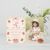 Bessie Sweet 4e Verjaardag Aardbei Kaart (Staand voorkant)