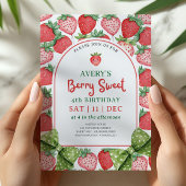 Bessie Sweet 4e Verjaardag Aardbei Uitnodiging