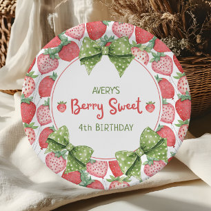 Bessie Sweet 4e verjaardag Aardbeienfeest Papieren Bordje