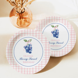Bessie Sweet bosbes verjaardag Roze Strik Gingham Papieren Bordje