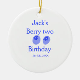 Bessie twee verjaardag blauwe bes voeg naam datum  keramisch ornament