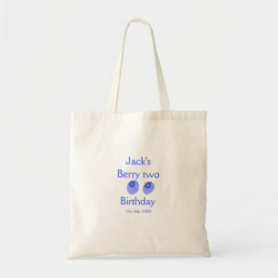 Bessie twee verjaardag blauwe bes voeg naam datum tote bag