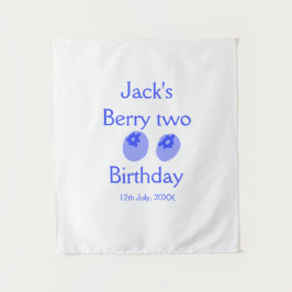 Bessie twee verjaardag blauwe bes voeg naam datum  wandkleed
