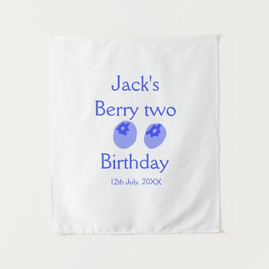 Bessie twee verjaardag blauwe bes voeg naam datum wandkleed (Voorkant)