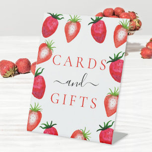 Bessie Verliefd Aardbeien Bruidsmeisjesfeest Kaart Reclamebord Met Voetstuk