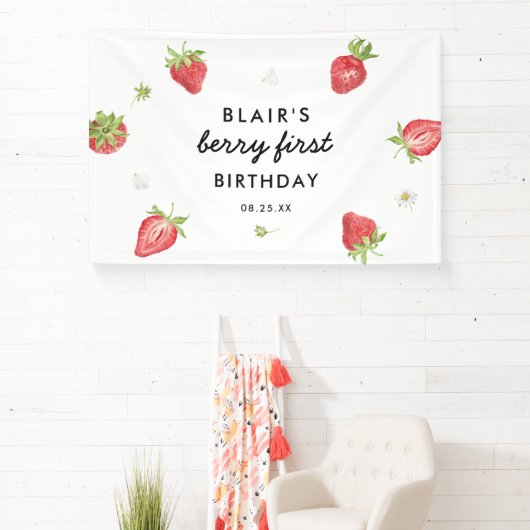 Bessie Zoete Aardbei 1e Verjaardagsfeestje Spandoek (Insitu)