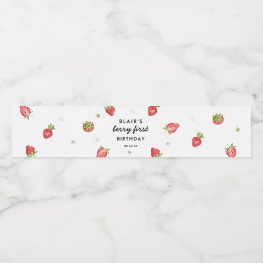 Bessie Zoete Aardbei 1e Verjaardagsfeestje Waterfles Etiket (Enkel label)