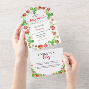 Bessie Zoete Aardbei Baby Shower All In One Uitnodiging