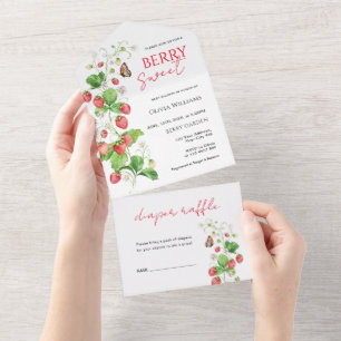 Bessie Zoete Aardbei Baby Shower All In One Uitnodiging