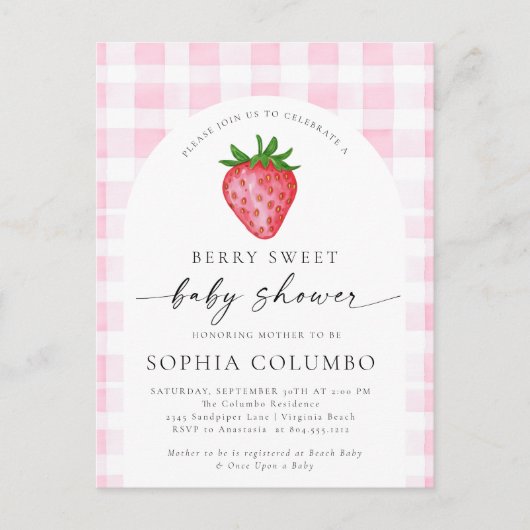 Bessie zoete aardbei baby shower uitnodiging (Voorkant)