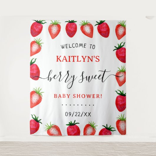Bessie Zoete Aardbei Baby Shower Welkom Wandkleed (Voorkant)