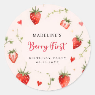 Bessie Zoete Aardbei Boog Zomer 1e Verjaardag Ronde Sticker