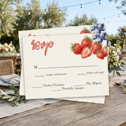 Bessie zoete aardbei bruiloft RSVP kaart