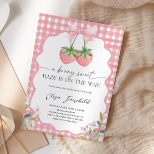 Bessie Zoete Aardbei Geruite Baby Shower Kaart