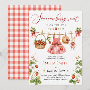 Bessie Zoete Aardbei Gingham Baby Shower Kaart