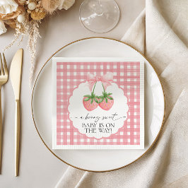Bessie Zoete Aardbei Roze Gingham Baby Shower Servet