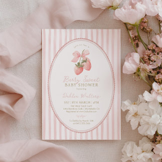 Bessie Zoete Aardbei Roze Streep Baby Shower Kaart