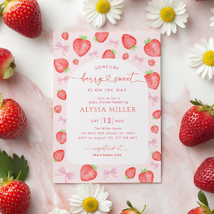 Bessie Zoete Aardbei Roze Strik Baby Shower Kaart