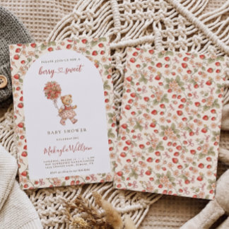 Bessie Zoete Aardbei Teddybeer Meisje Baby Shower Kaart