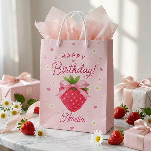 Bessie Zoete Aardbei Verjaardag Roze Medium Cadeauzakje