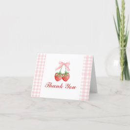 Bessie Zoete aardbei verjaardag Roze Strik Gingham Bedankkaart