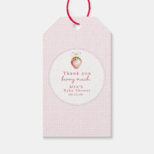Bessie Zoete Baby Aardbei Coquette Gingham  Cadeaulabel