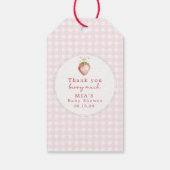 Bessie Zoete Baby Aardbei Coquette Gingham Cadeaulabel (Achterkant)