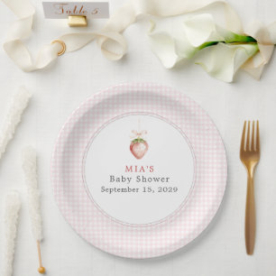 Bessie Zoete Baby Aardbei Coquette Gingham  Papieren Bordje