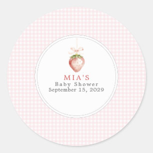 Bessie Zoete Baby Aardbei Coquette Gingham Ronde Sticker