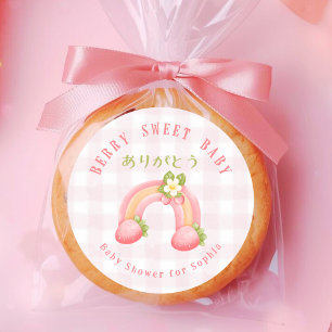 Bessie Zoete Baby Aardbei Regenboog Roze Gingham Ronde Sticker