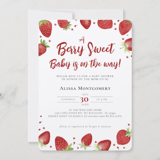 Bessie Zoete Baby is op komst Aardbeien douche Kaart (Voorkant)