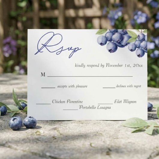 Bessie zoete blauwebes bruiloft RSVP kaart