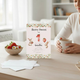 Bessie Zoete Bloemige Konijn Aardbei Eerste Verjaa Kaart