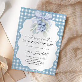Bessie Zoete Bosbes Gingham Baby Shower Kaart
