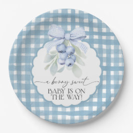 Bessie Zoete Bosbes Gingham Baby Shower Papieren Bordje