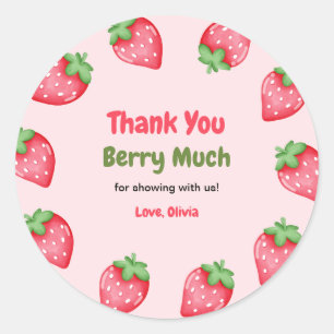 Bessie Zoete Roze Aardbei Baby Shower Bedankt Ronde Sticker