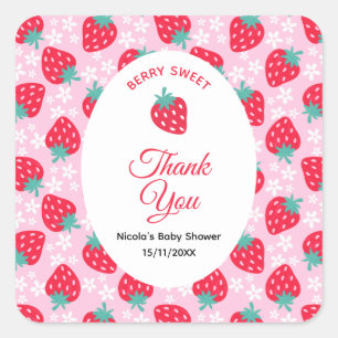 Bessie Zoete Roze Aardbei Baby Shower Vierkante Sticker