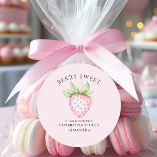Bessie Zoete Roze Aardbei Waterverf Babyshower Ronde Sticker