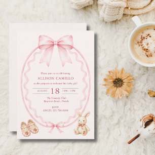 Bessie Zoete Roze Coquette Strik Baby Shower  Kaart