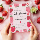 Bessie zoete roze en rode aardbei baby shower kaart