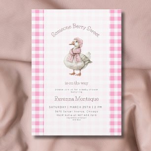 Bessie Zoete Roze Gingham Eend Babyshower  Kaart