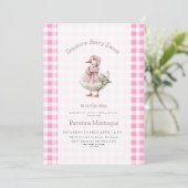 Bessie Zoete Roze Gingham Eend Babyshower  Kaart (Staand voorkant)
