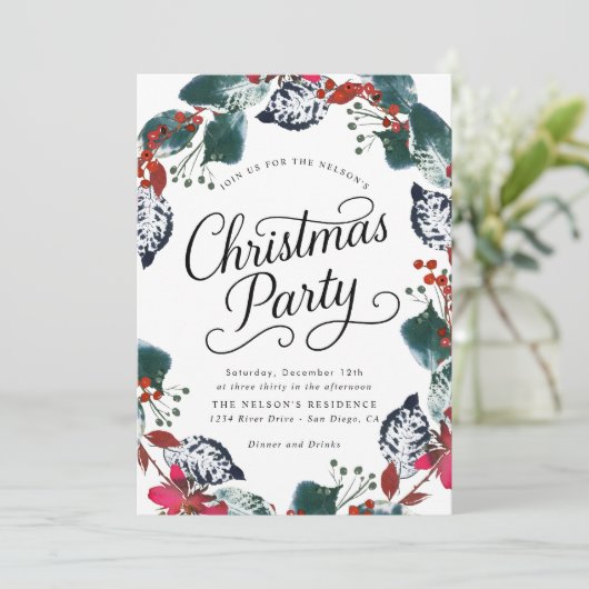Bessneeuwblad Kerstkrans Script Kaart (Staand voorkant)
