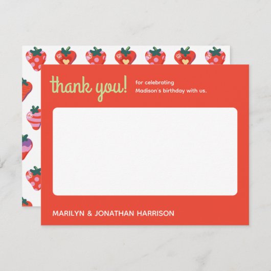 Besspeciale aardbei verjaardag bedankkaart (Voorkant / Achterkant)