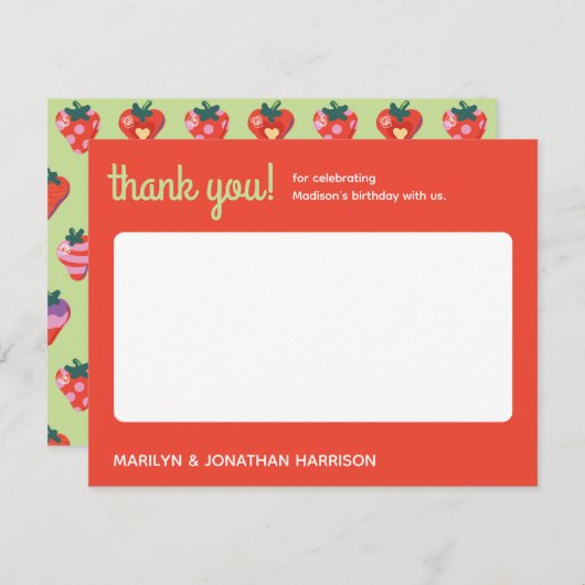 Besspeciale aardbei-verjaardag - Kiwi Bedankkaart (Voorkant / Achterkant)