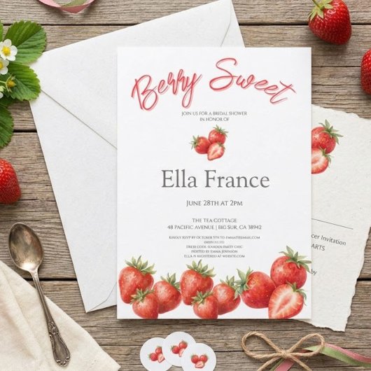Bessy Sweet Aardbei Bruiloft Uitnodiging
