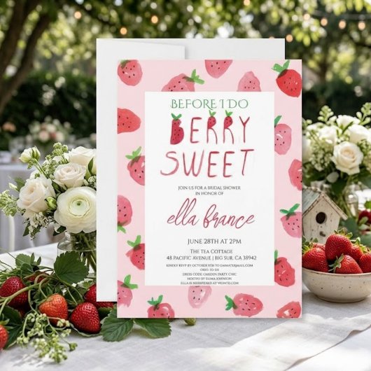 Bessy Sweet Aardbeien Bruilofts Uitnodiging