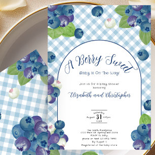 Bessy Zoete Blauwe Gingham Baby Shower Uitnodiging